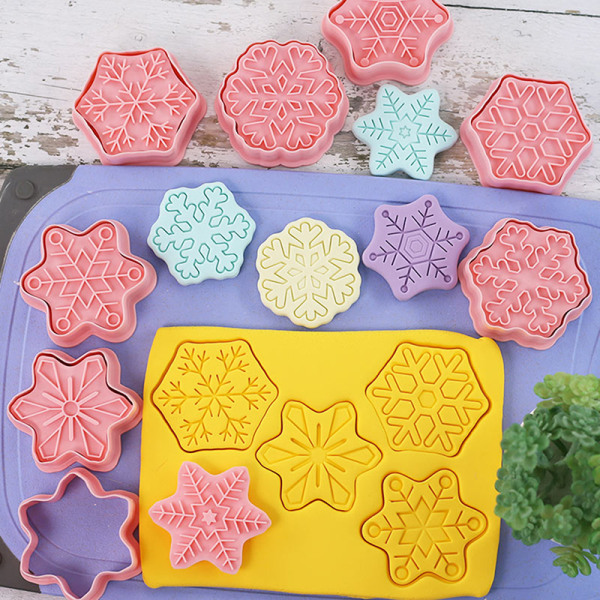 8 kpl Snowflake Shape Cookie ters Muovinen mold Fondant C one size