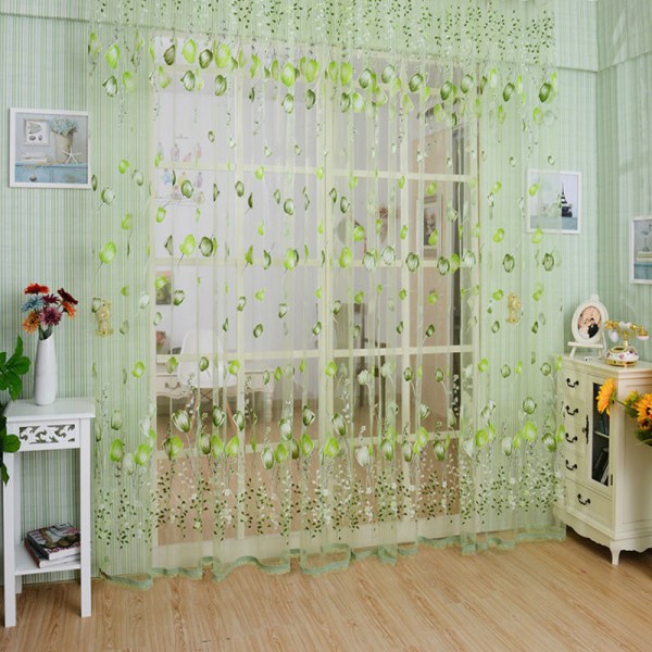 Valances Tulip Blommig Tyll Voile Dörr Fönster Gardin Draper Pan Yellow One Size