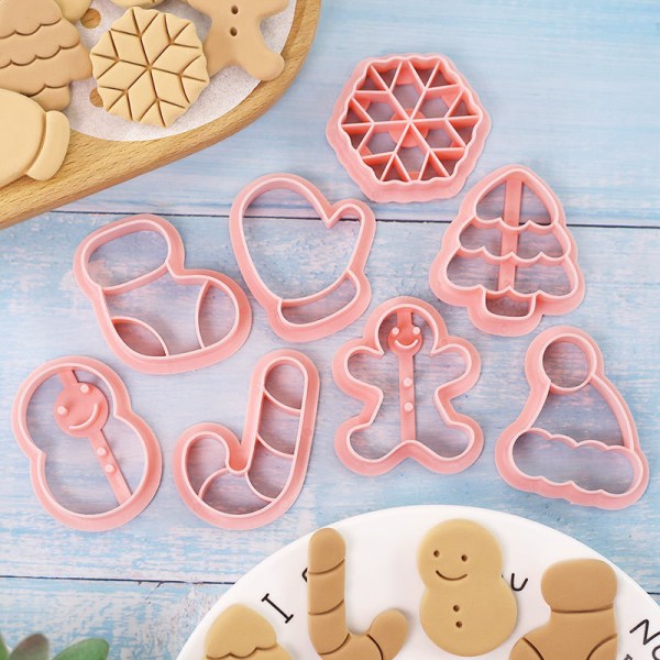 8 kpl / set Christmas Cookie Mold ja Christmas Tree Gingerbread Coo Pink onesize