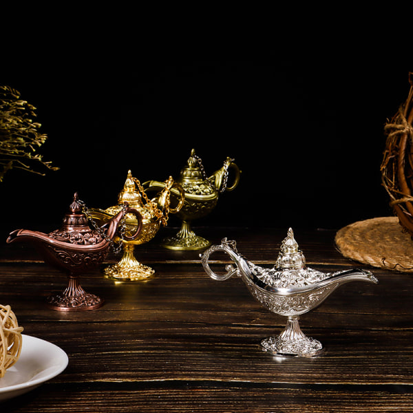 Hollow Fairy Tale Aladdin Lamp Wishing Tea Pot Retro Home Aromi Gold