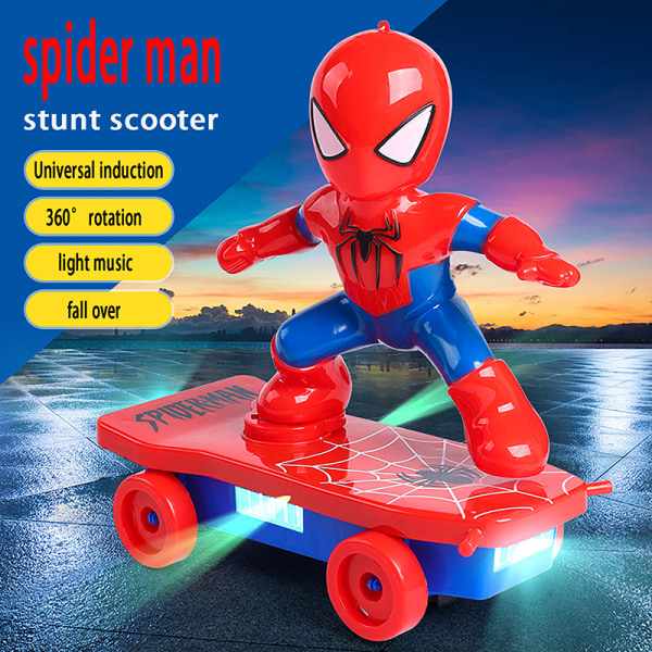 Nye leker Spiderman Automatic Flip Rotation Skateboard Elektrisk Blue One Size