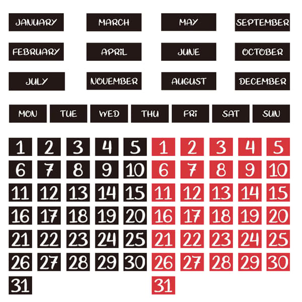 81-pak Magnetisk Køleskabs Kalender Magnetiske Ugedage Og M Black