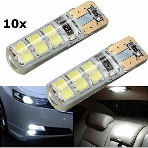 10x Xenon White T10 W5W 12-SMD 2835 LED Canbus Fejlfri Silic White