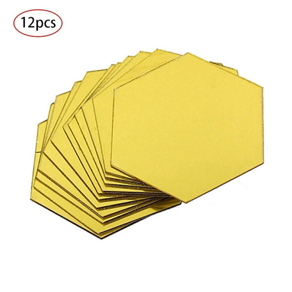 12 kpl kuusikulmainen kehys Stereoskooppinen peili seinätarra Decorati Gold 80*70*40mm