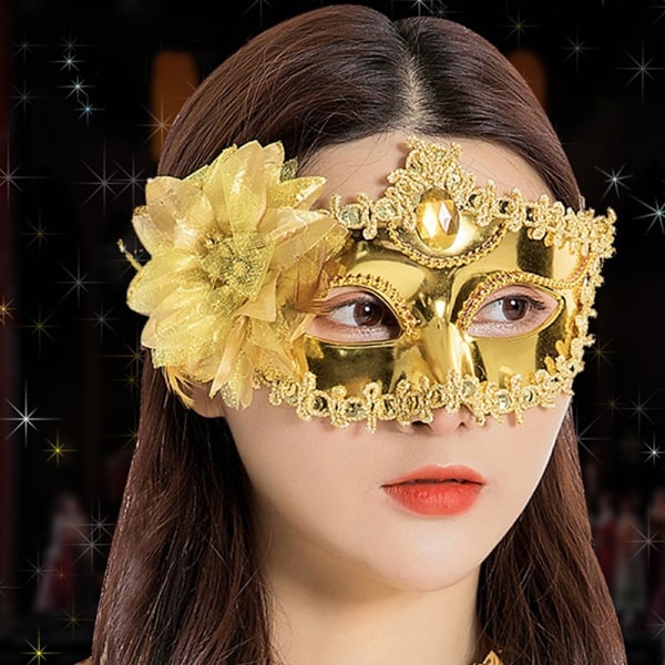 Sexet diamant venetiansk maske Venedig fjerblomst bryllup Carniv Gold onesize