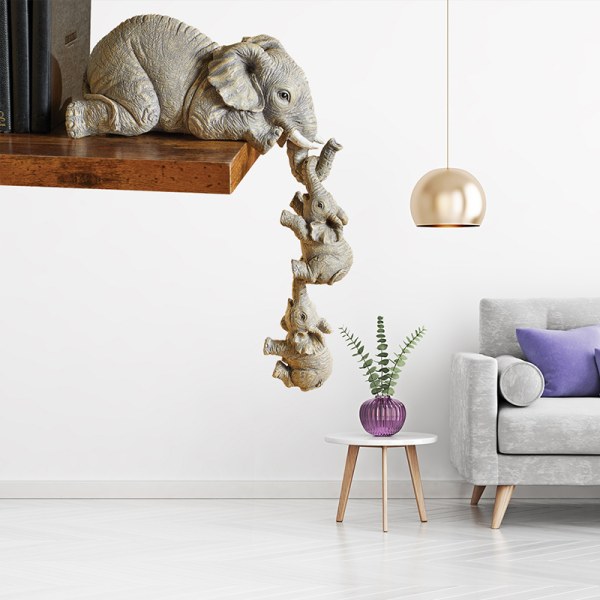 Harpiks dekorativt håndverk 3-delt realistiske elefanter Mother Hangi A one size