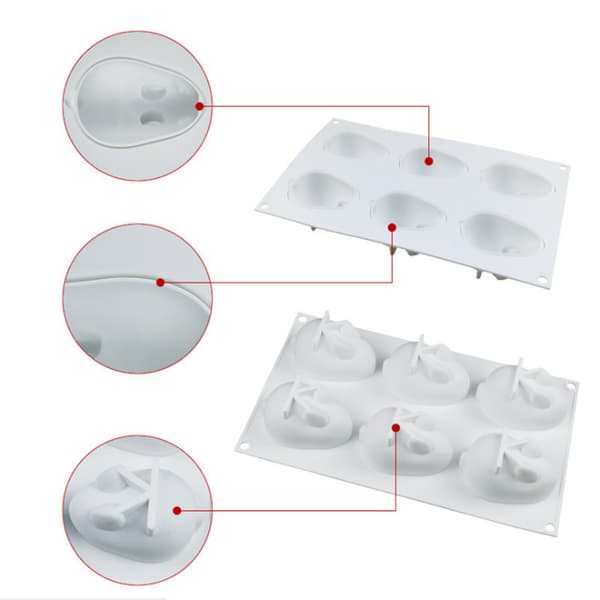 Silikone Fondant Chokoladekage 6-hulrums Dessert Bage DIY Ka White