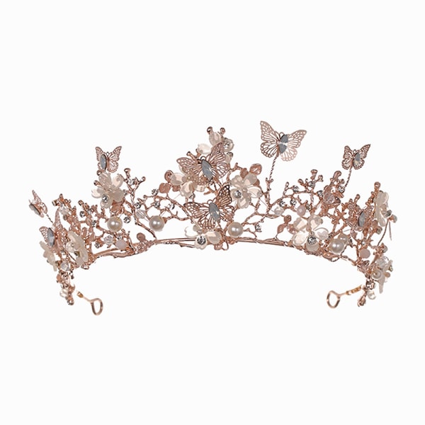 Brudekrone barokk perle Rhinestone krone og tiara sommerfugl onesize