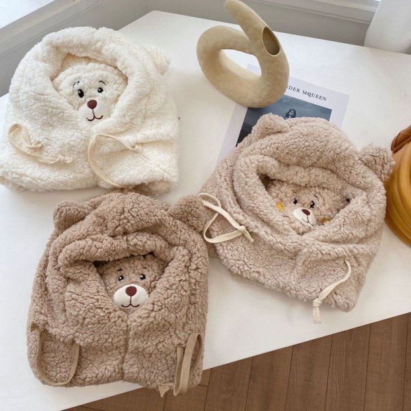 e Bear Ear Hat Scarf Handskar Vinter Dam Beanies Kepsar Warm Plus Beige One Size