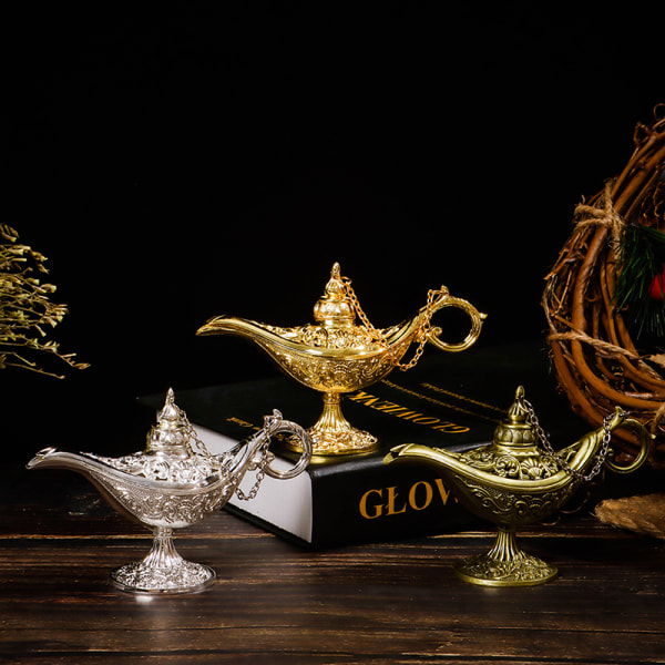 Hollow Fairy Tale Aladdin Lampa Wishing Tea Pot Retro Home Aroma Gold