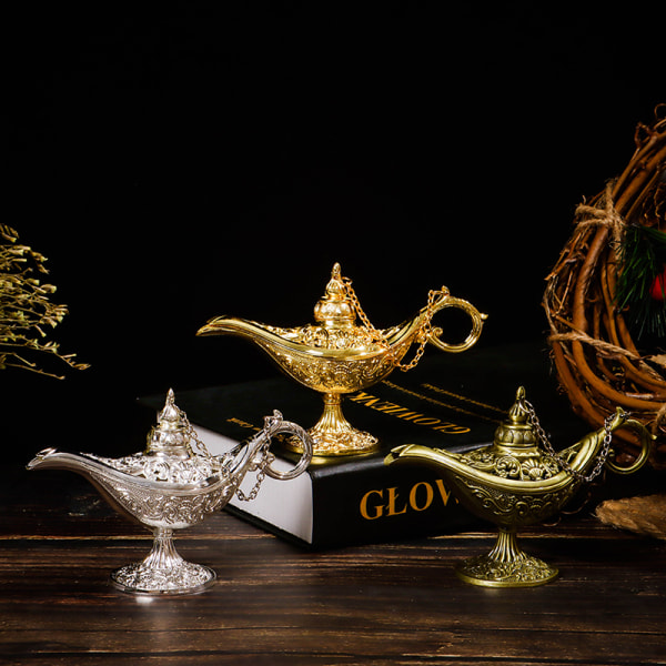 Hollow Fairy Tale Aladdin Lampe Ønske tekande Retro Hjem Aroma Gold