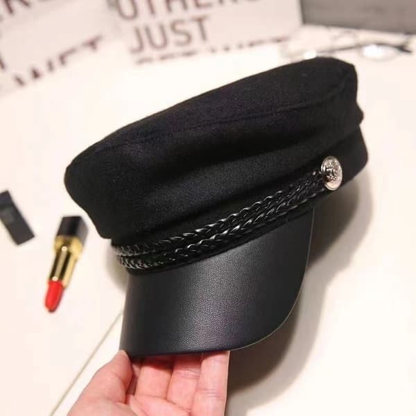 Vinter Sort Militær Baretter Kasketter Hat Til Kvinder Kvinde Flad Arm Black one size