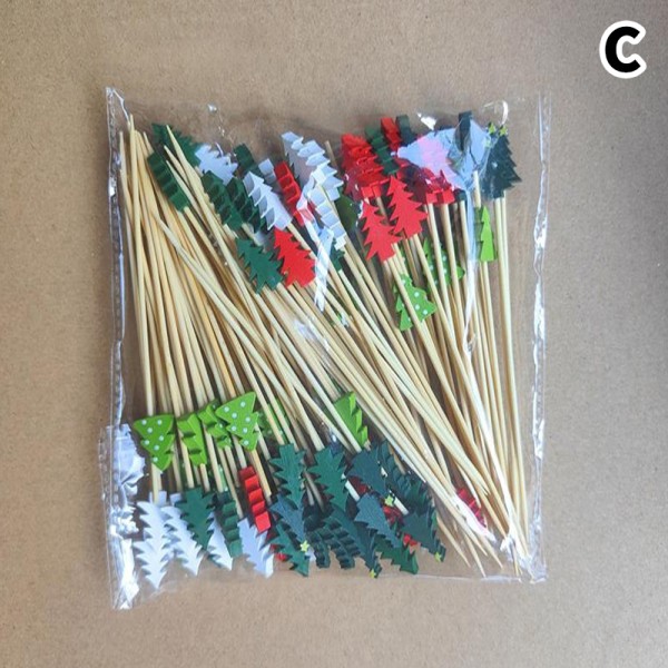 100 kpl Joulun kertakäyttöiset bambuvartaat Picks Fruit Fork Pa C onesize