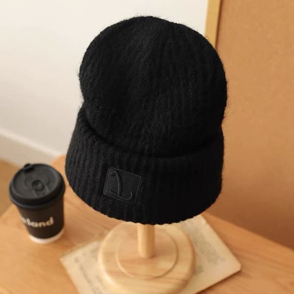 Varm stickad mössa för kvinnor och män, höst och vinter, stretchig stickad Black