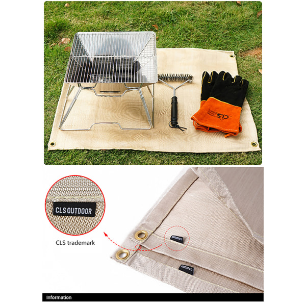 Udendørs Camping Brandsikker Stof BBQ Glasfiber Brandtæppe Ins Beige 46x44cm