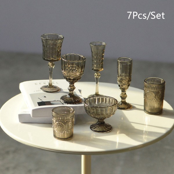 7 Stk 1:6 Dukkehus Miniatyr Vannkopp Vinglass Champagne Gla Gray One Size