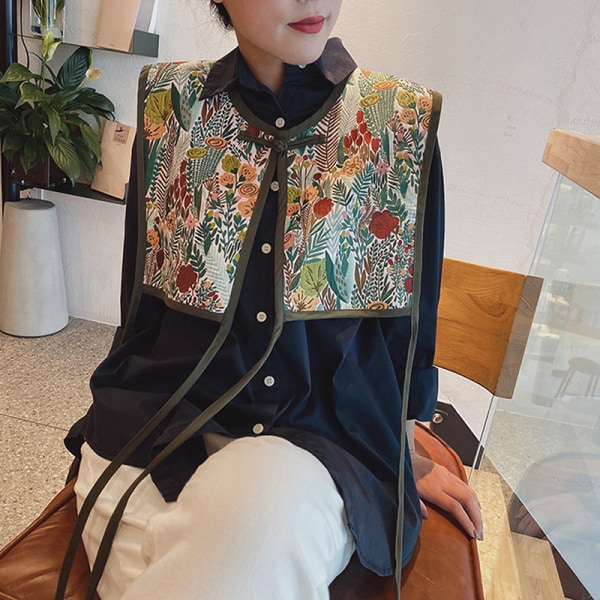 Kvinnor broderad axelscarf Sjal Wrap Blommig skjorta Colla N3 one size