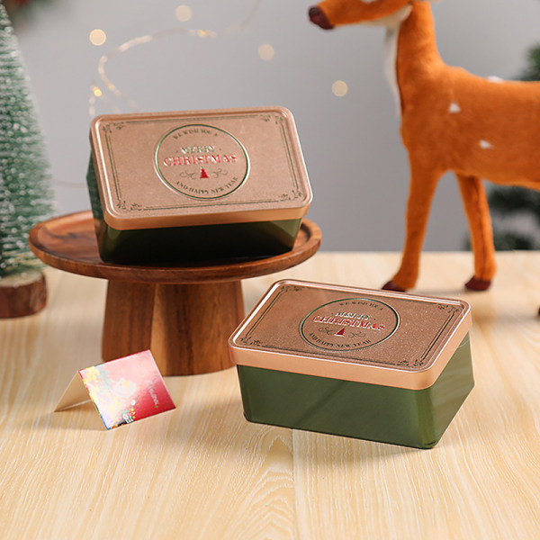Christmas Square Blikboks Candy Box Gaveoppbevaringsboks Biscui Green onesize