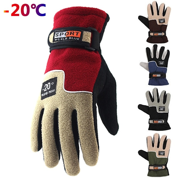 -20℃ Vintervarma Fleecehandskar Män Termisk Sport Cykling Snö Army green