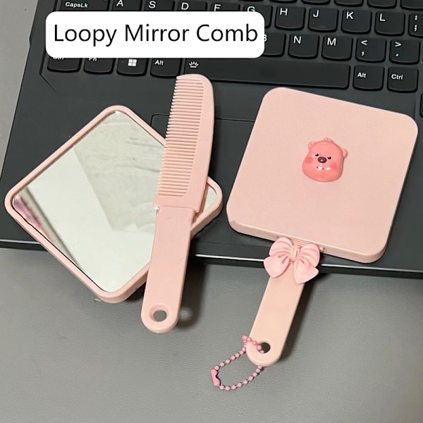 Cartoon Loopy Makeup Mirror Med Kamhandtag Spegel Flicka Cosmet onesize