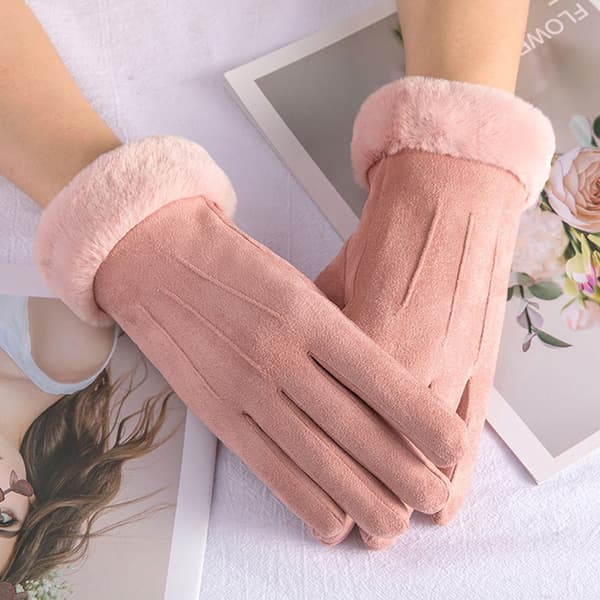 2022 Mode Kvinder Handsker Efterår Vinter Furry Varme Luffer Fuld Pink one size