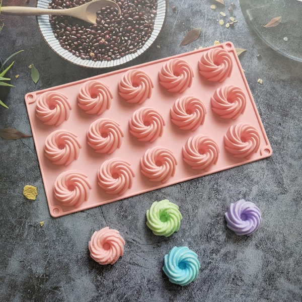 15 Huller Spiralform Silikone Kageform Mousse Dessertbagning Pink onesize