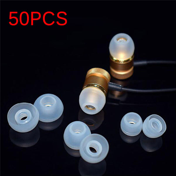 50 STK Øreplugger Hodetelefon Myk Silikon In Ear Buds Tips Cover Repl White