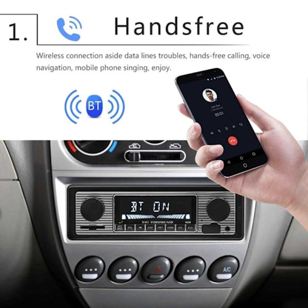 Bluetooth Retro Bilradio MP3-afspiller Stereo USB AUX Klassisk bil One Size