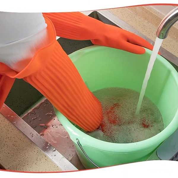 Vandtæt Varm Husholdningsopvask Støvhandske Lang Gummi Gl Orange One Size