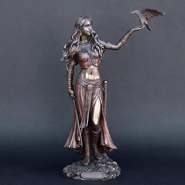 Resin Statyer Morrigan The Celtic Goddess of Battle With Crow & Brown A