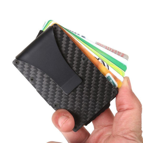 Mænd Slim Carbon Fiber Kreditkortholder RFID Blocking Metal Wa Black