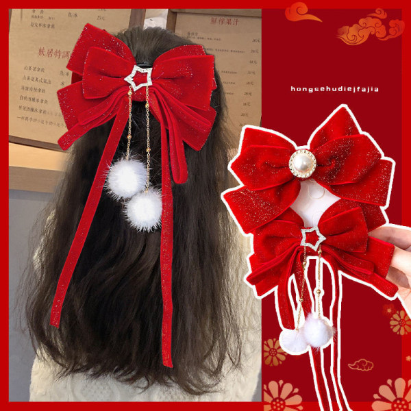 Rød gylden fløyelsbue hårpynt jul nyttår tilbehør Red one size