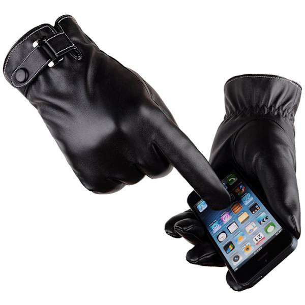 Vinterläderhandskar Hel Finger Motorcykelkörning Varm Touch Black one size