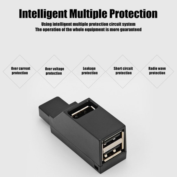 Trådløs USB 3.0 HUB Adapter Extender Mini Splitter Box 3 Porter Balck USB 2.0