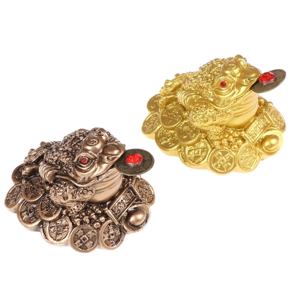 1 stk Fortune Frog Feng Shui Lucky Money Padde Hjemmekontordekor Gold one size