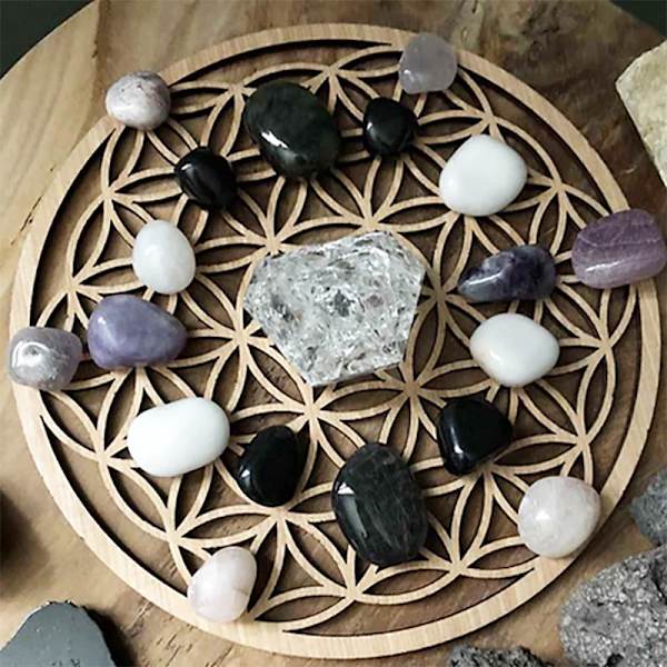 1 PC Chakra Flower of life Naturligt Symbol Træ Rund Kant Circle Yellow 20cm