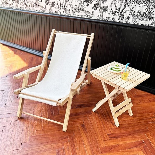 1:6 Dukkehus Mini Stol Foldbar Deck Lounge Chair Strandstol A one size