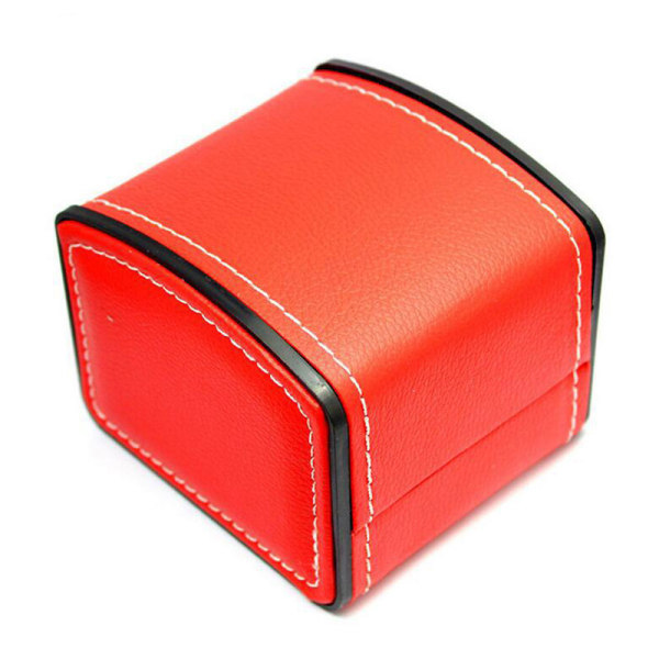 Bærbar klokkeboks PU-skinnurkasse Organizer Oppbevaringsholder Red one size