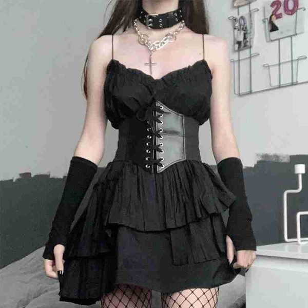 1 Stk Gothic Dark Lace Up Kvinde talje Korset Bælte Bred PU læder Black P1
