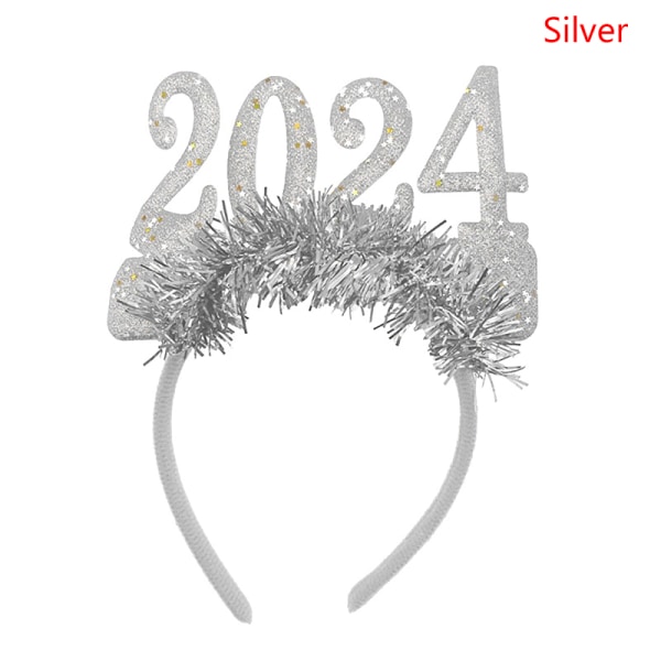 2024 Hyvää Uutta Vuotta Hiuspanta Glitter Star Sequin Hair Hoop osa Silver one size