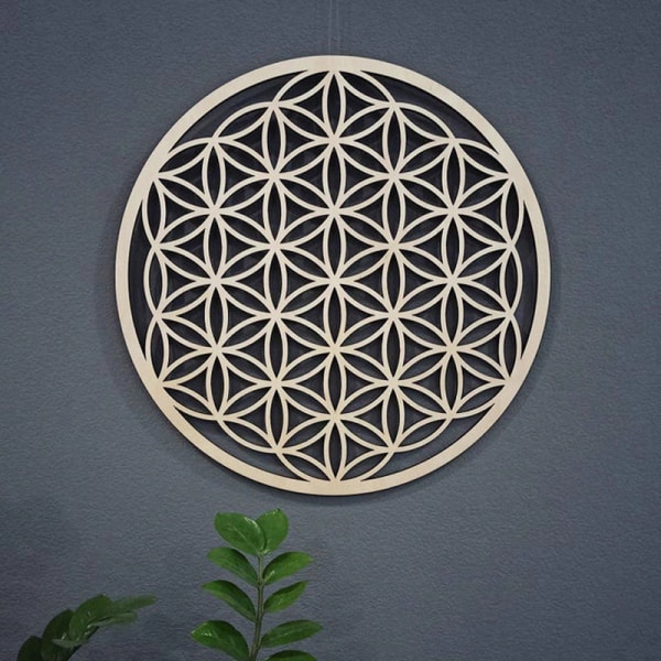 1 PC Chakra Flower of life Naturligt Symbol Træ Rund Kant Circle Yellow 15cm