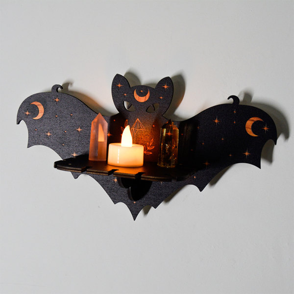 Flaggermushylle Kistehylle Spooky flytende hyller Goth Decor Bat S Black one size