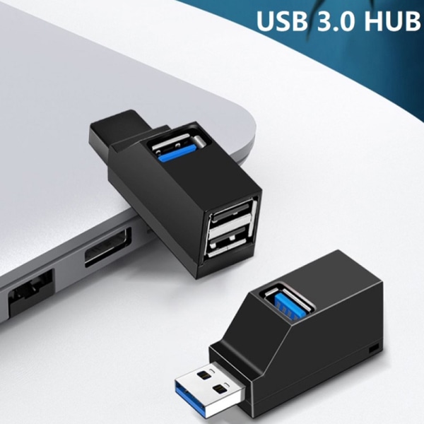 Trådløs USB 3.0 HUB Adapter Extender Mini Splitter Box 3 Porter Balck USB 3.0