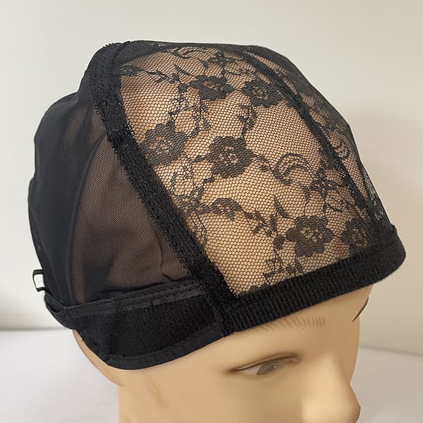 Spets Peruk Cap U Del Cap 56cm Med justerbara remmar Stretch Bla one size