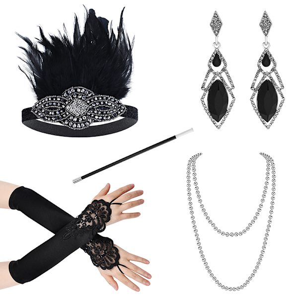 1920'erne Flapper Costume Pandebånd Halskæde Handske Armbånd Gatsby M B Onesize