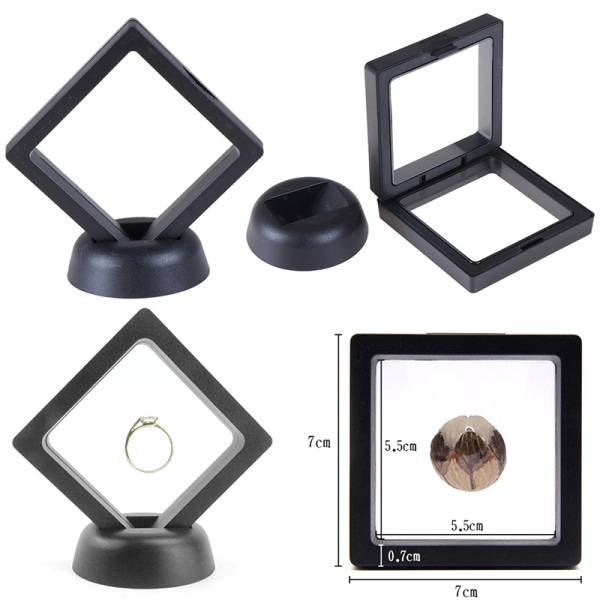 10 stk 70*70 mm svart 3D flytende smykker mynt display ramme hold Black One Size