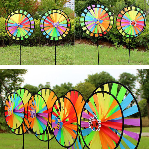 Dobbeltlags fargerikt hjul Vindmølle Vindspinner Barneleker Gar Multicolor 1PCS