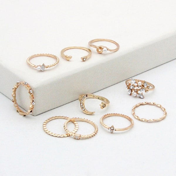 10kpl/ set Moon Star Rings Naiset Tytöt Bohemian Set Gi One Size