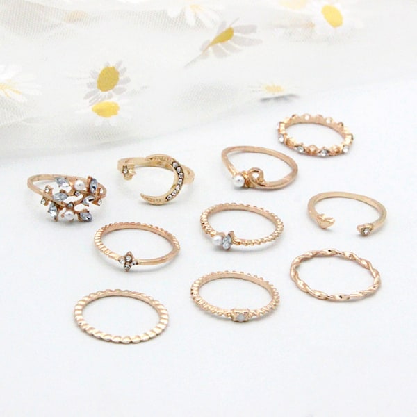 10st/ set Moon Star Ringar Dam Flickor Bohemian Set Gi One Size
