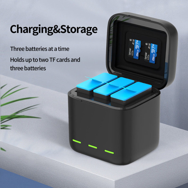 TELESIN batteri 1750 mAh til GoPro Hero 10 3 Ways LED Light Bat charging box